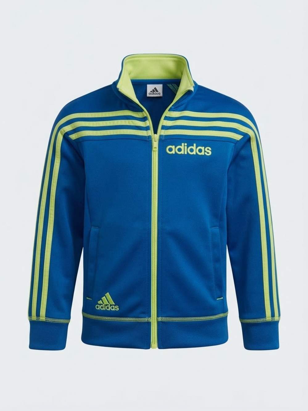 adidas Blue and Neon Yellow Kids Track Jacket Size 5